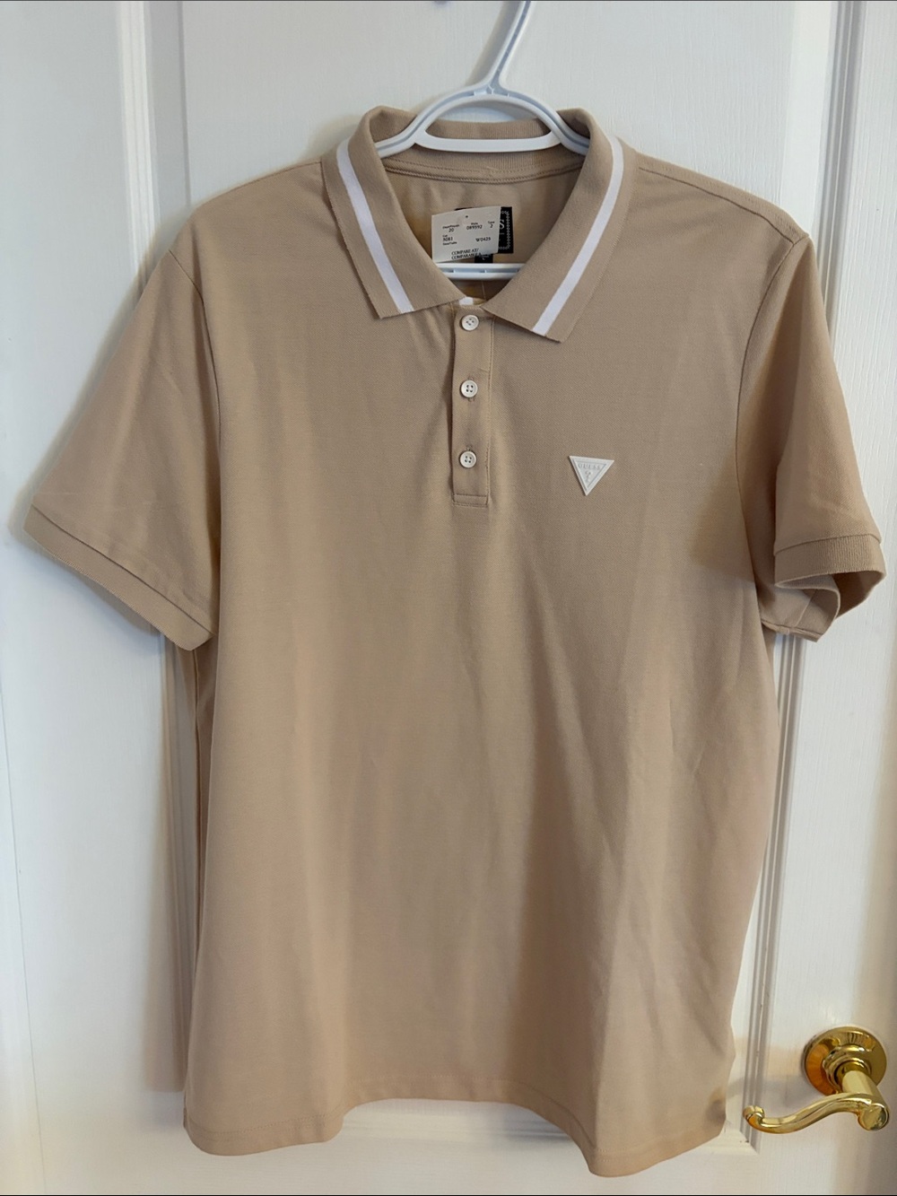 Guess Beige Polo with White Collar Trim - Men